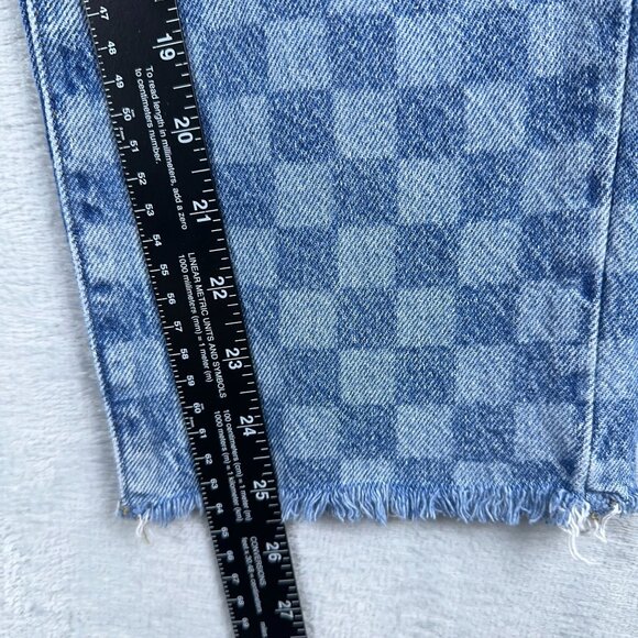 Pacsun Jeans Womens Straight Cropped Plaid Raw Hem 100% Cotton Blue Size W27 - Picture 8 of 10